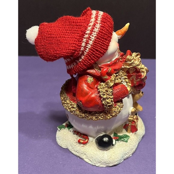 Vintage 5 3/4” Resin Snowman with Knit Toboggan Hat Christmas Winter Figurine - Picture 5 of 6